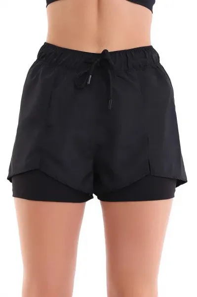 85389 Dewberry Womens Swim Shorts with Inner Tights-BLACK