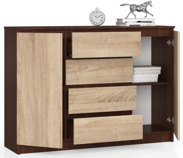 Ak furniture Komoda Kryštof 140 cm 2 skrinky a 4 zásuvky wenge/sonoma