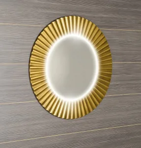 SAPHO - PRIDE guľaté zrkadlo s LED osvetlením v ráme, priemer 90cm, zlato PD950