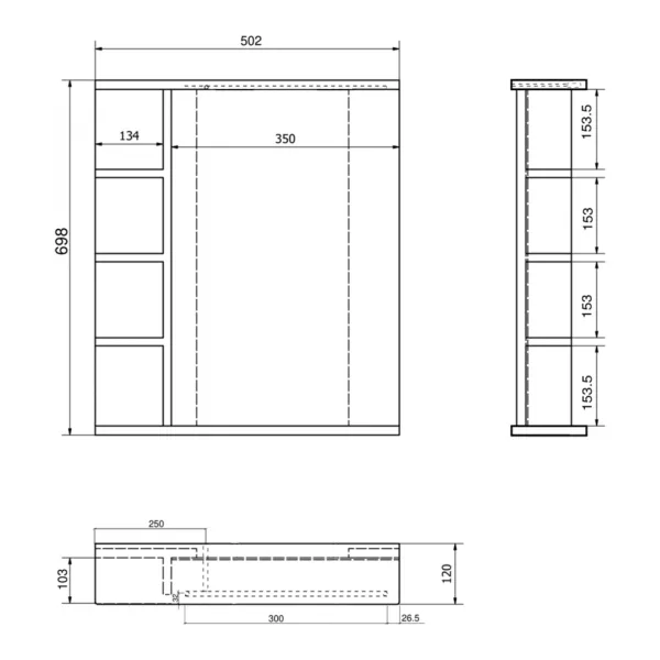 AQUALINE - KORIN STRIP zrkadlo s LED osvetlením a poličkami 52x70x12cm KO355S
