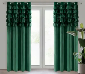 Elegantnýzamatovýzáveszdobenývolánom-smaragdovozelenýŠírka:140cm|Dĺžka:250cm