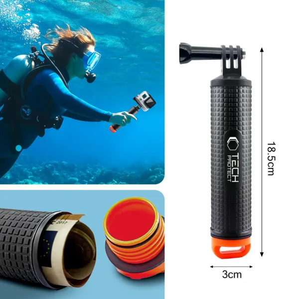 Tech-Protect GA100 vodeodolný držiak pre športové kamery GoPro / DJI, čierny