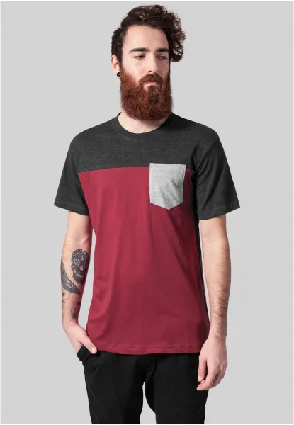 3-Tone Pocket T-Shirt Burgundy/Cha/Grey