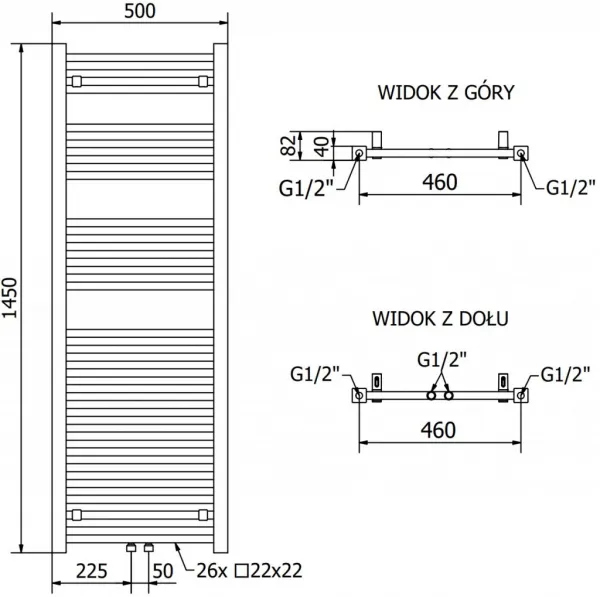 MEXEN - Plutón vykurovací rebrík/radiátor 1450 x 500 mm, 712 W, biela W106-1450-500-00-20