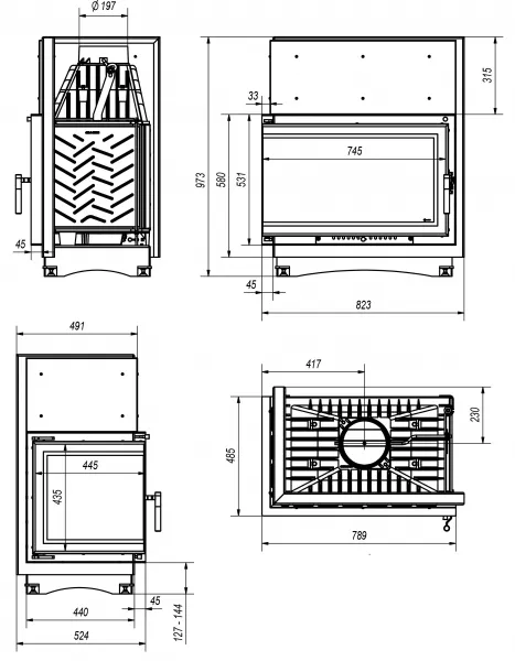 Kratki OLIWIA 16 BS DECO ľavé presklenie - krbová vložka rohová OLIWIA/L/BS/DECO