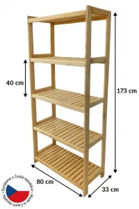 Drevený regál z borovice s 5 policami, 173 x 80 x 33 cm