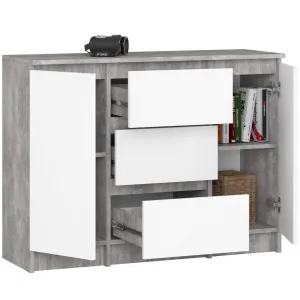 Ak furniture Komoda Girgo 101 cm beton/bílá