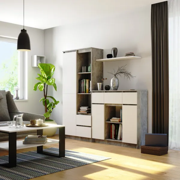 Ak furniture Komoda Baros 101 cm beton/bílá