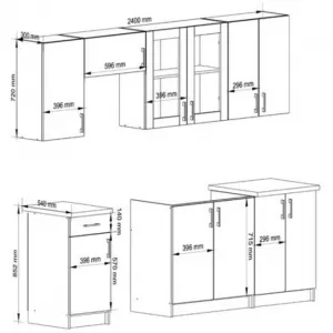 Ak furniture Kuchyňská linka Lima 240 cm prosklená bílá/dub sonoma