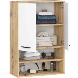 Ak furniture Závěsná koupelnová skříňka Fin W64 2D 64 cm bílá/dub artisan