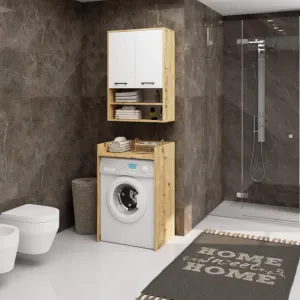 Ak furniture Závěsná koupelnová skříňka Fin W64 2D 64 cm bílá/dub artisan