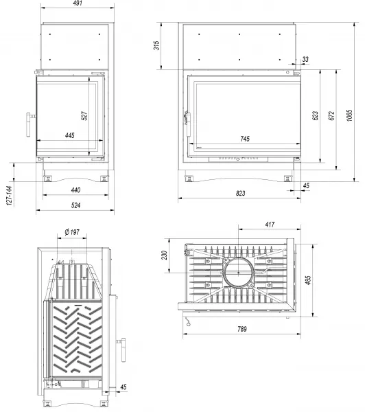 Kratki AMELIA 21 BS DECO pravé presklenie - krbová vložka AMELIA/P/BS/DECO