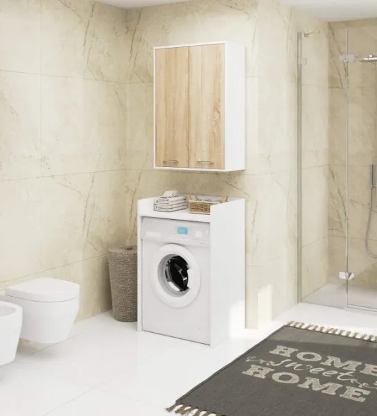 Ak furniture Závěsná koupelnová skříňka Fin W64 64 cm bílá/dub sonoma