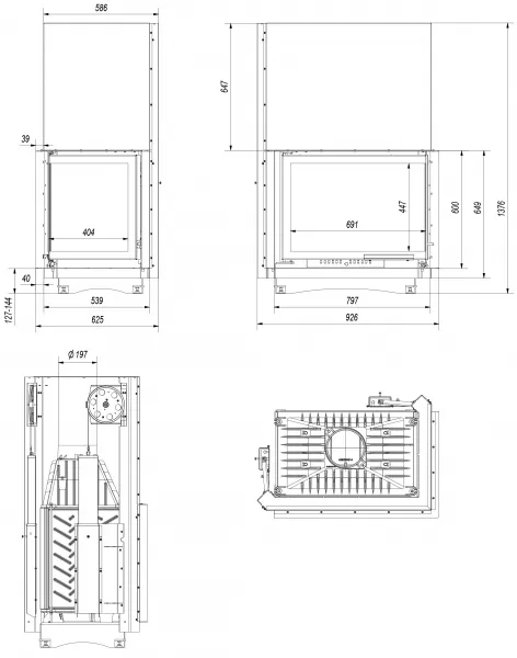 Kratki AMELIA 21 BS DECO pravé presklenie, výsuv - krbová vložka rohová  AMELIA/P/BS/G