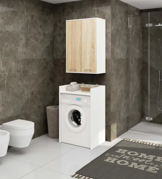 Ak furniture Závěsná koupelnová skříňka Fin W64 64 cm bílá/dub sonoma