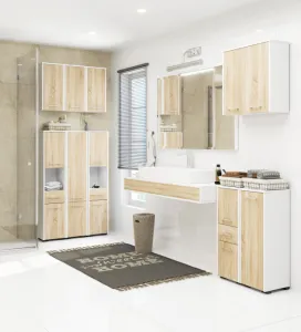 Ak furniture Závěsná koupelnová skříňka Fin W64 2D 64 cm bílá/dub sonoma