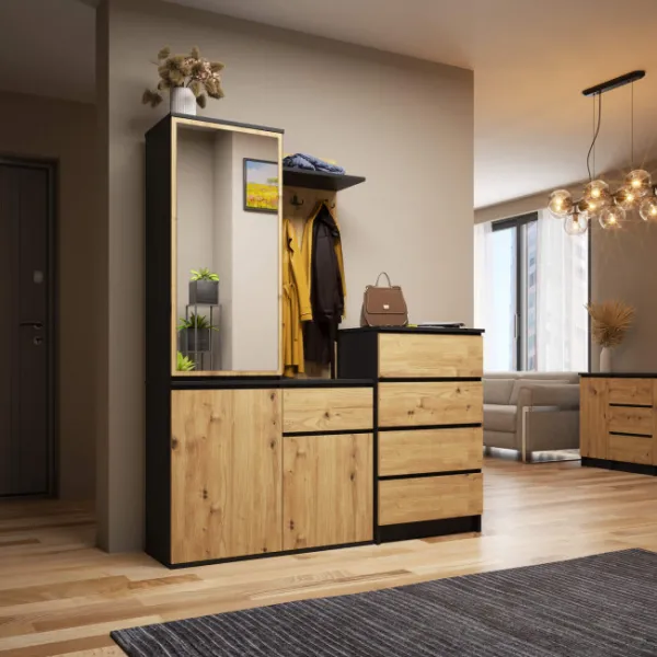 Ak furniture Předsíňová stěna Entro černá/dub artisan