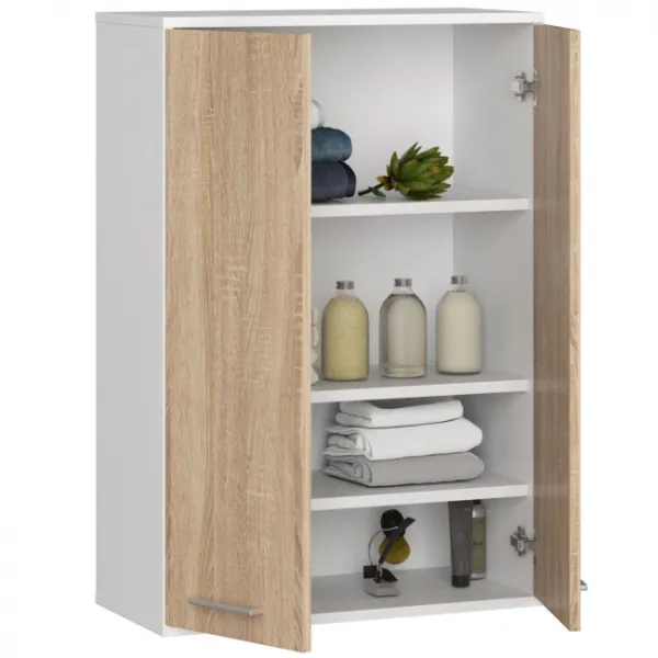 Ak furniture Závěsná koupelnová skříňka Fin W64 64 cm bílá/dub sonoma