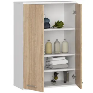 Ak furniture Závěsná koupelnová skříňka Fin W64 64 cm bílá/dub sonoma