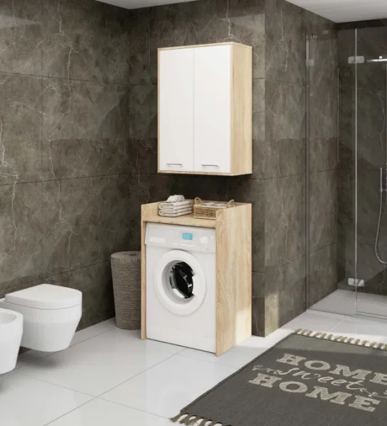 Ak furniture Závěsná koupelnová skříňka Fin W64 64 cm bílá/dub sonoma II