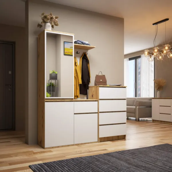 Ak furniture Předsíňová stěna Entro bílá/dub artisan