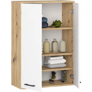 Ak furniture Závěsná koupelnová skříňka Fin W64 64 cm bílá/dub artisan