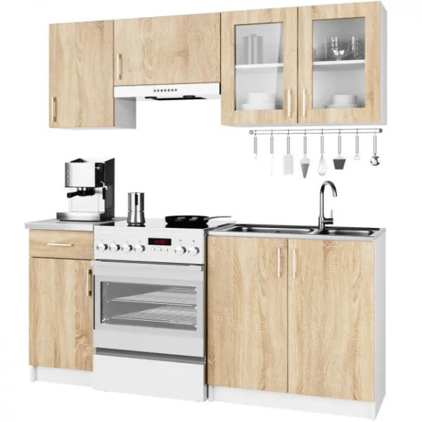 Ak furniture Kuchyňská linka Olivie 1,8 m prosklená bílá/dub sonoma