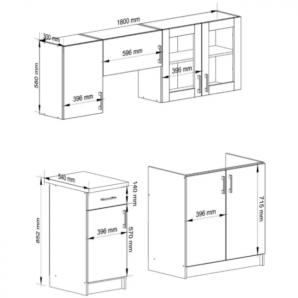Ak furniture Kuchyňská linka Olivie 1,8 m prosklená bílá/dub sonoma