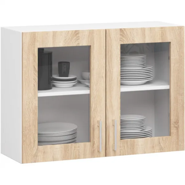 Ak furniture Kuchyňská linka Olivie 2,4 m prosklená bílá/dub sonoma