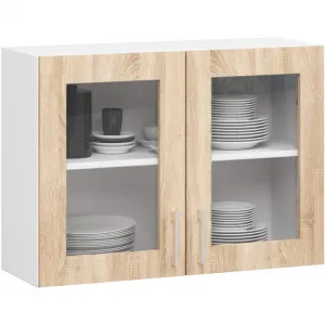 Ak furniture Kuchyňská linka Olivie 2,4 m prosklená bílá/dub sonoma