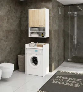 Ak furniture Závěsná koupelnová skříňka Fin W64 2D 64 cm bílá/dub sonoma
