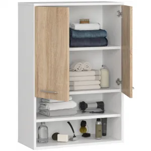 Ak furniture Závěsná koupelnová skříňka Fin W64 2D 64 cm bílá/dub sonoma