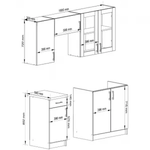 Ak furniture Kuchyňská linka Olivie 1,8 m  H720 prosklená bílá/dub sonoma