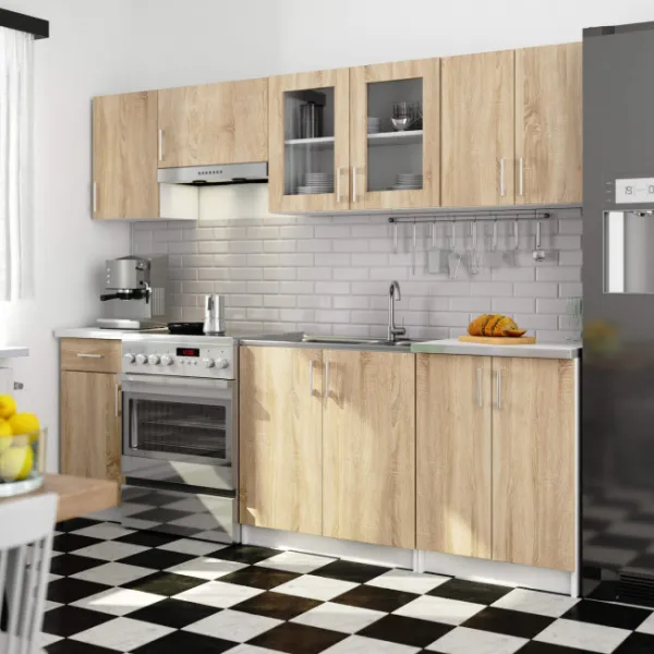 Ak furniture Kuchyňská linka Olivie 2,4 m prosklená bílá/dub sonoma