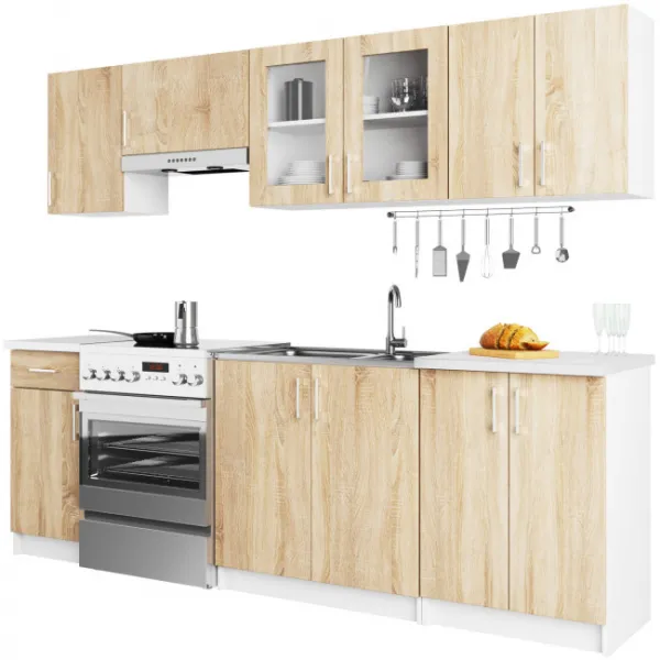 Ak furniture Kuchyňská linka Olivie 2,4 m prosklená bílá/dub sonoma