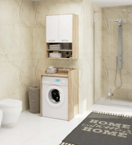 Ak furniture Závěsná koupelnová skříňka Fin W64 2D 64 cm bílá/dub sonoma