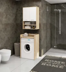 Ak furniture Závěsná koupelnová skříňka Fin W64 2D 64 cm bílá/dub sonoma