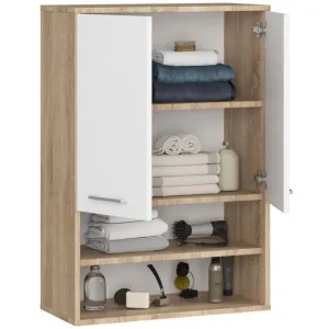 Ak furniture Závěsná koupelnová skříňka Fin W64 2D 64 cm bílá/dub sonoma