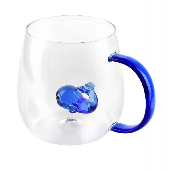 Allesken Sklenený hrnček PETER WHALE 400 ml číry/modrý