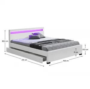 Manželská posteľ, RGB LED osvetlenie, biela ekokoža, 160x200, CLARETA