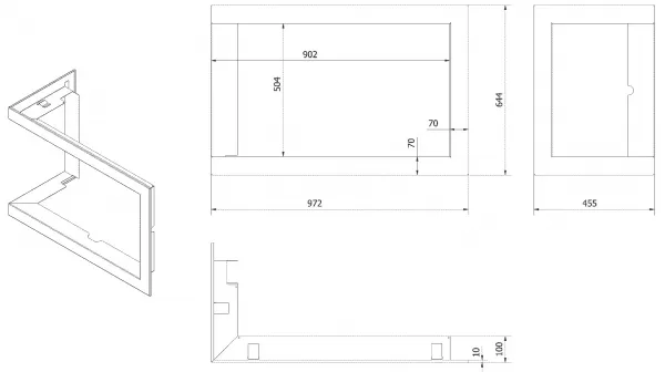 Kratki | Montážny rámik 90°- 70mm pre krbové vložky LUCY 14 NEW ľavé/pravé presklenie BLENDA70/LUCY/14/L/NEW