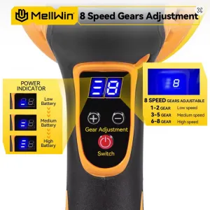 OneVan / MELLWIN 125 mm akumulátorová leštička na auto 12V, 8 rýchlostí, digitálny displej, elektrická leštička 125mm