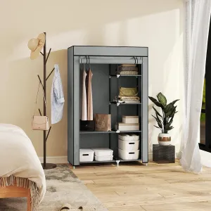 HOMCOM Textilní šatní skříň, 6 polic, světle šedá