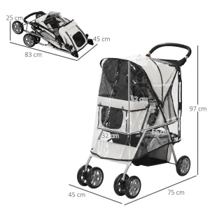 PawHut Kočárek pro psy do 10 kg a 35 cm s pláštěnkou, šedý