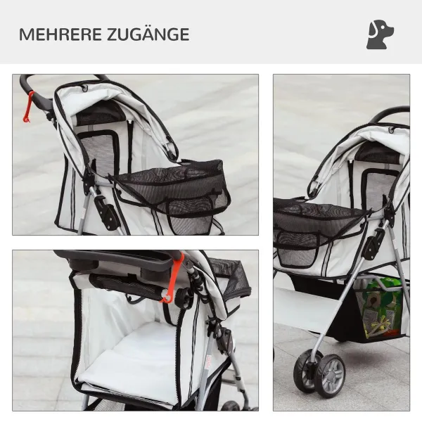 PawHut Kočárek pro psy do 10 kg a 35 cm s pláštěnkou, šedý
