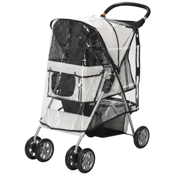 PawHut Kočárek pro psy do 10 kg a 35 cm s pláštěnkou, šedý
