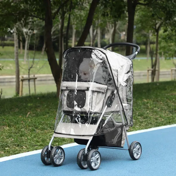 PawHut Kočárek pro psy do 10 kg a 35 cm s pláštěnkou, šedý