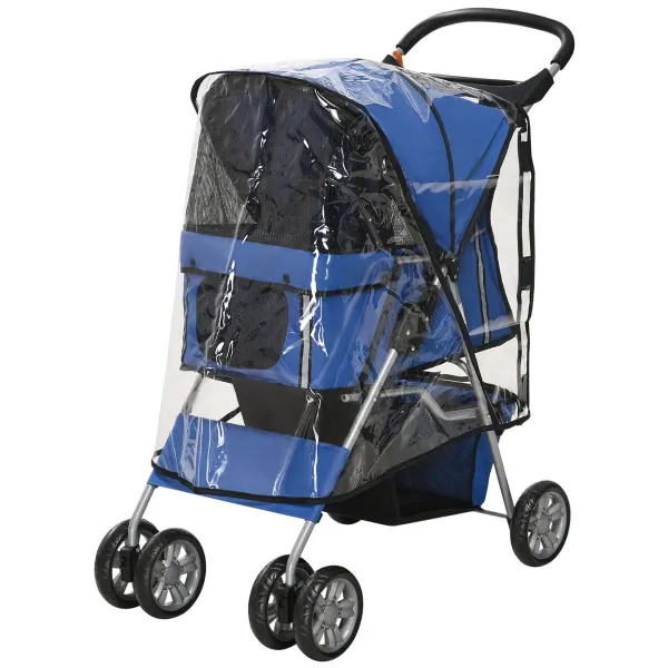 PawHut Kočárek pro psy do 10 kg a 35 cm s pláštěnkou, modrý
