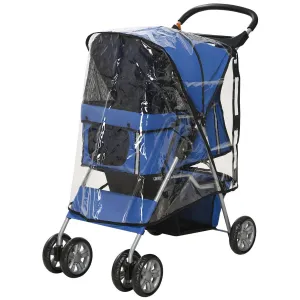 PawHut Kočárek pro psy do 10 kg a 35 cm s pláštěnkou, modrý