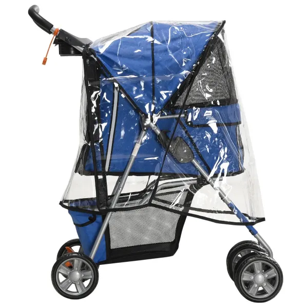PawHut Kočárek pro psy do 10 kg a 35 cm s pláštěnkou, modrý